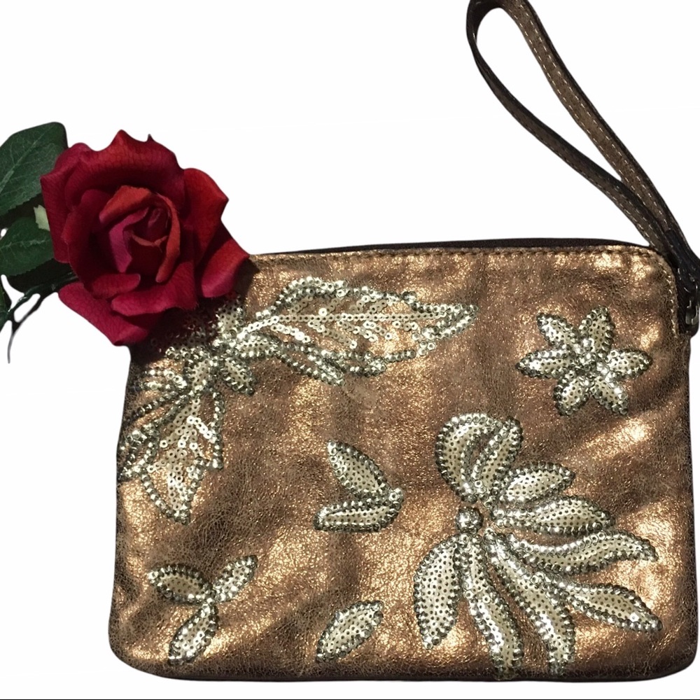 Patricia Nash Wristlet Metallic Copper Italian Leather glam Embellished rhine…